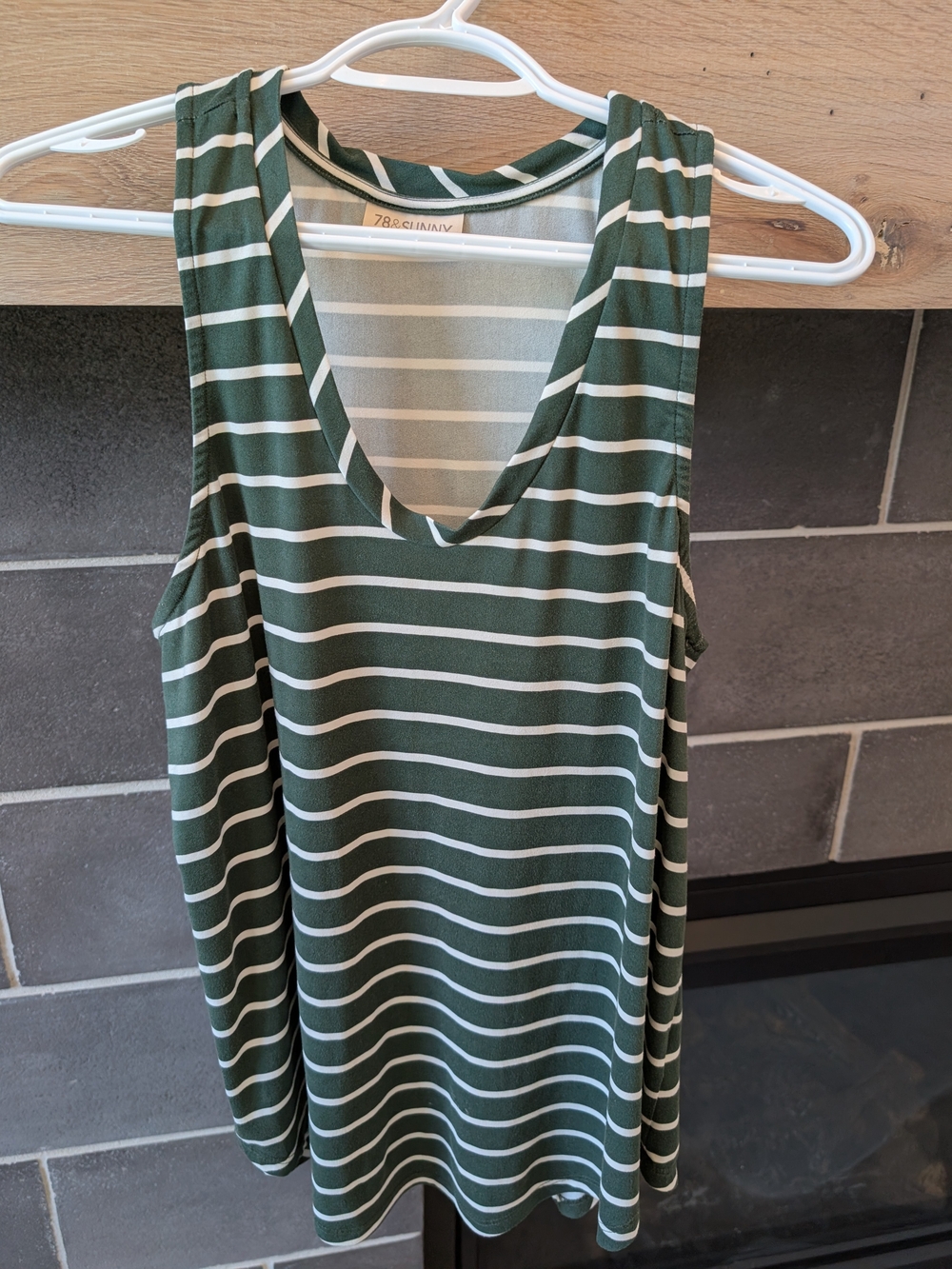 Striped Green & White Sleeveless V-Neck Tank Top
